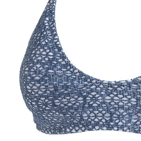 Free Beach Bikini Triangolo Unito Con Bordo Crochet Donna Bianco Avio