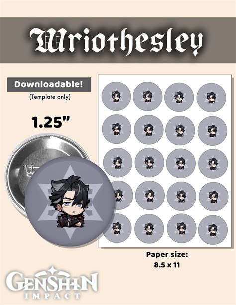 Genshin Impact Wriothesley Sticker Button Pin Template 125 Etsy