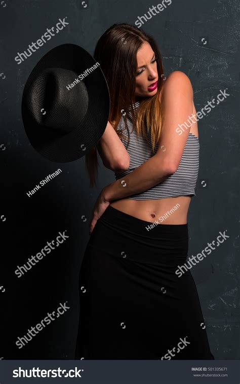 Tall Slim Brunette Dressed Black White Stock Photo Shutterstock