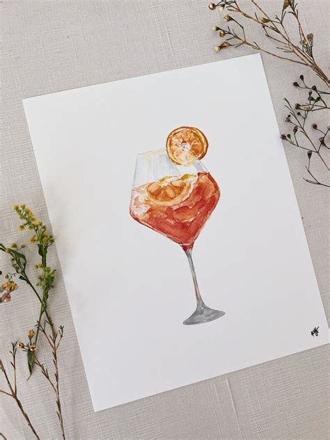 Aperol Spritz Cocktail Watercolor Art Print Signature Drinks Etsy