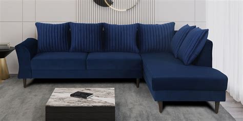 Buy Espino Velvet Lhs Sectional Sofa Lounger In Royal Blue Colour