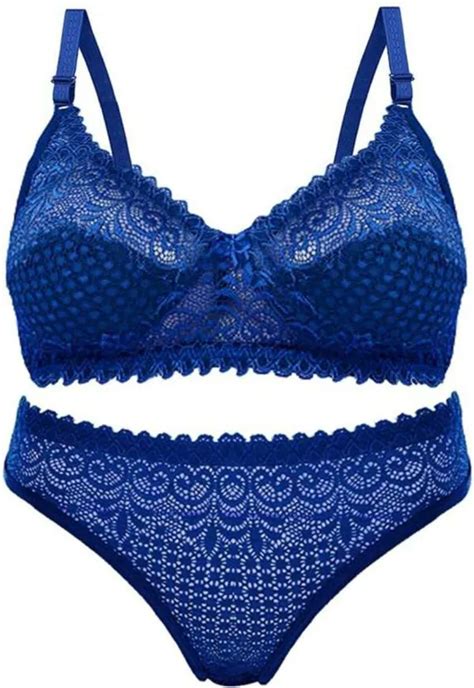 Dhandai Fashion Bra Panty Set Self Design Lingerie Set Blue A JioMart