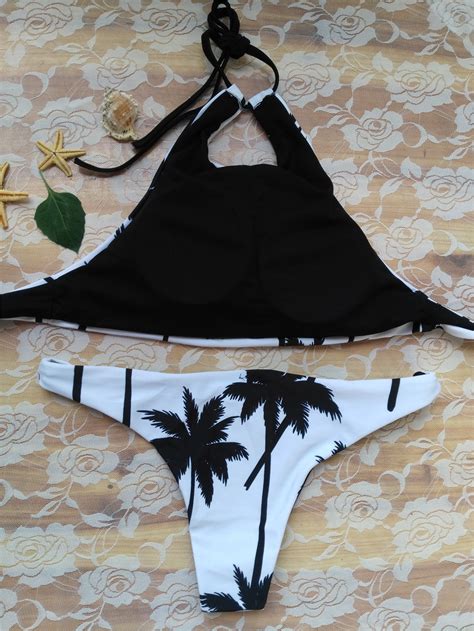 Summer Womens Palm Tree Bikinis Set Women Padded Crop Top Push Up Bikini Tank Brazilian Swimwear