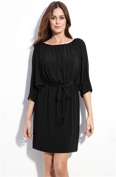 Suzi Chin For Maggy Boutique Belted Dolman Sleeve Jersey Dress In Black