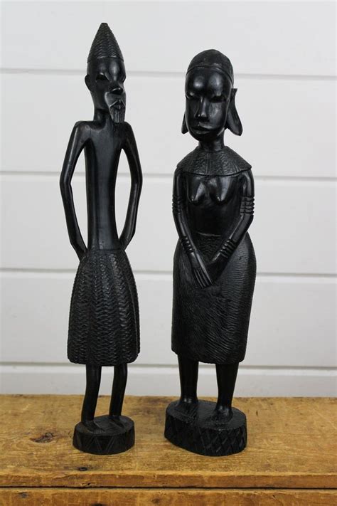 Pair Vintage Dark Besmo Wood African Sculpture Made In Kenya Man And