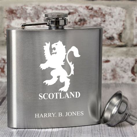 Engraved Scottish Lion Hip Flask