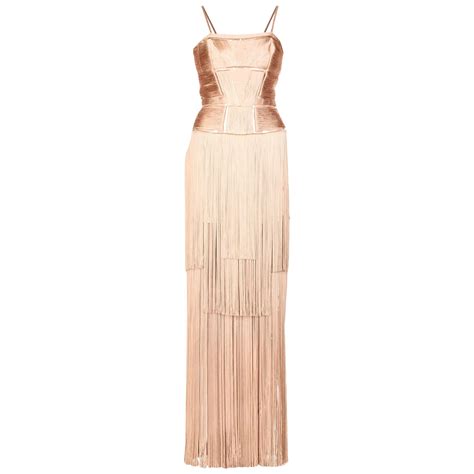 New Versace Nude Naked Spectacular Fringe Long Silk Corset Dress Gown It For Sale At StDibs