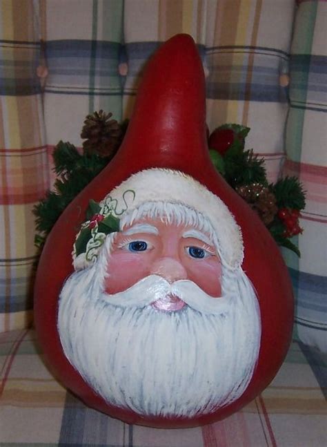 Gourd Santa Painted Gourds Christmas Ornaments Christmas Hand