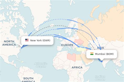 Actual flight paths from New York to Mumbai - flightpaths.com