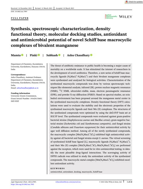 Pdf In Vitro Cytotoxicity And Antimicrobial Evaluation Of Novel 24 28 Membered Schiff Base