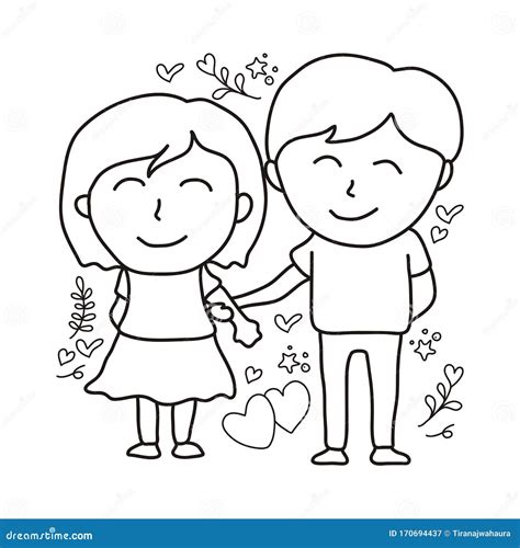 Hand Drawn Vector Doodle Illustration Of Cute Couple Designed With