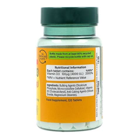 Holland Barrett Vitamin D3 4000 I U 100ug 120 Tablets Holland