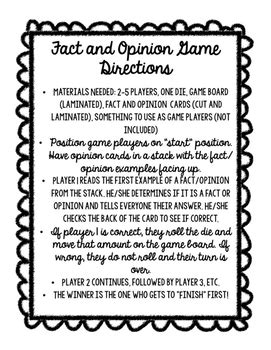 Fact And Opinion Game By Stay At Home Activity Mom Tpt