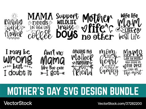 Mothers Day Quotes Design Svg Craft Bundle Cut Fi Vector Image