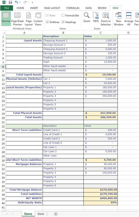 Personal Assets And Liabilities Worksheet Excel ~ Excel Templates