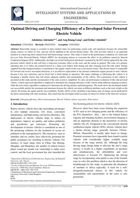 (PDF) Optimal Driving and Charging Efficiency of a Developed Solar Powered Electric Vehicle