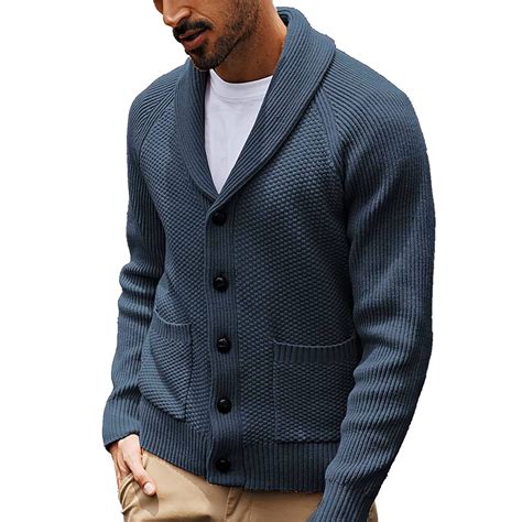 WELOIJEVBE Mens Sweaters Mens Shawl Collar Cardigan Sweaters Knit