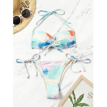 Emmiol Free Shipping Tie Dye Lace Up Bikini Swimsuit Mixcolor S In Bikini Sets Online Store