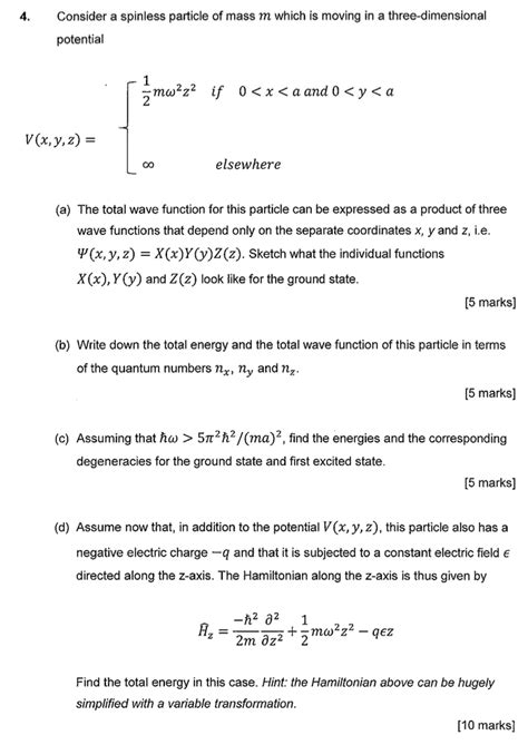 Solved Consider A Spinless Particle Of Mass M Which Is Chegg