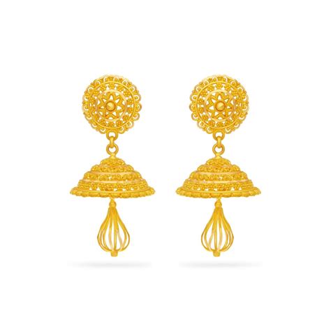 Charming Detailed Calcutta Pattern Kt Gold Jhumkas