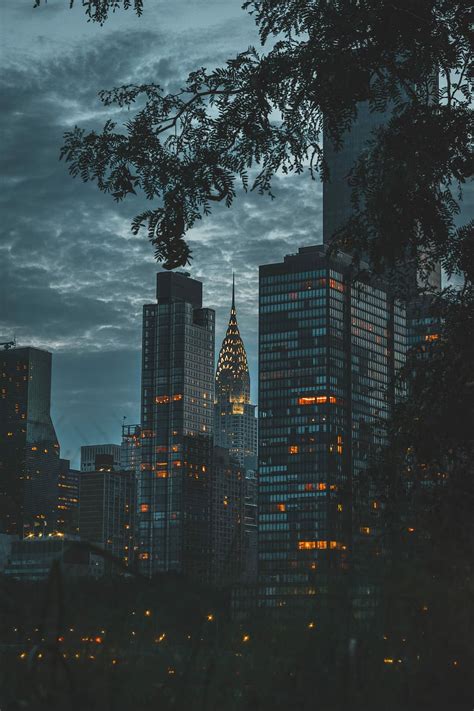 hd wallpaper high rise buildings  lights   black sky