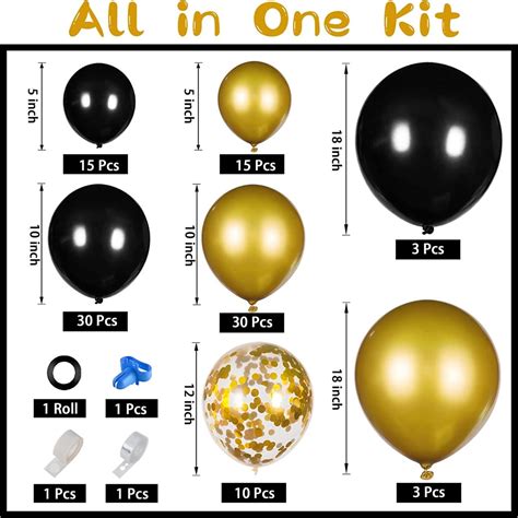 Black And Gold Balloon Garland Arch Kit With 5 Inch 10 Inch 12 Inch 18 Inch Metallic Gold And