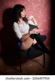 Pretty Sexy Curvy Brunette Denim Shorts Stock Photo Edit Now