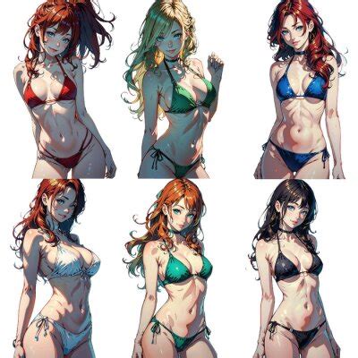 Set Of Cute Sexy Woman In Bikini Swimsuit Collection Of Png Wall Stickers Lingerie Collage