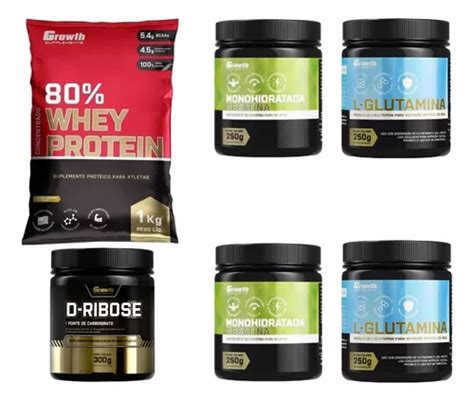 Kit Ribose Creatina Whey Protein Glutamina Growth Frete Gr Tis