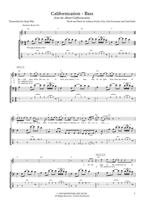 Californication By The Red Hot Chili Peppers Bass Guitar Digital Sheet Music Sheet Music Plus