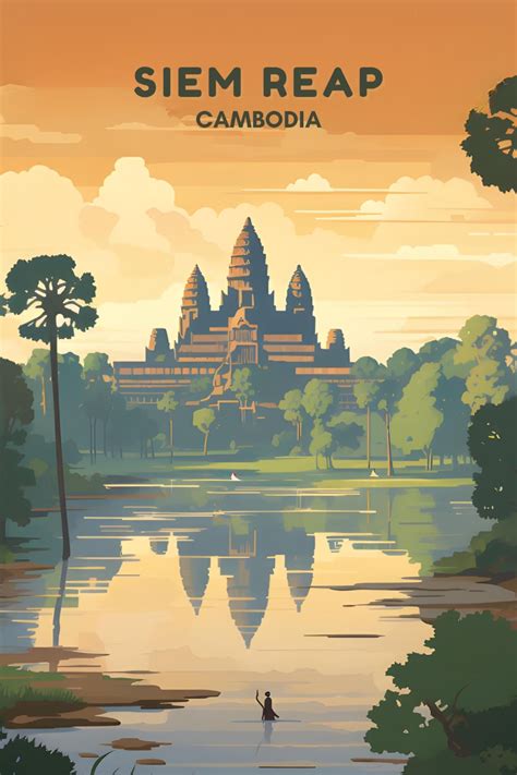 Retro Travel Wall Art: Siem Reap, Cambodia | Seyahat posterleri