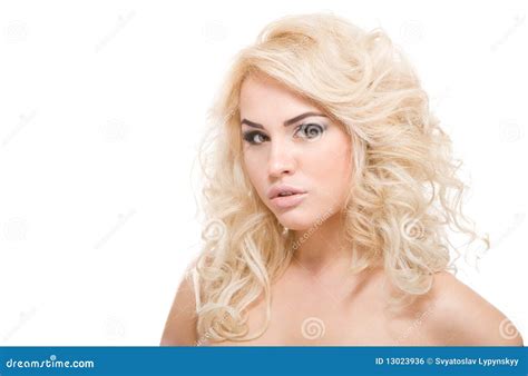 Jonge Mooie Blonde Vrouw Op Wit Stock Foto Image Of Kaukasisch Wijfje