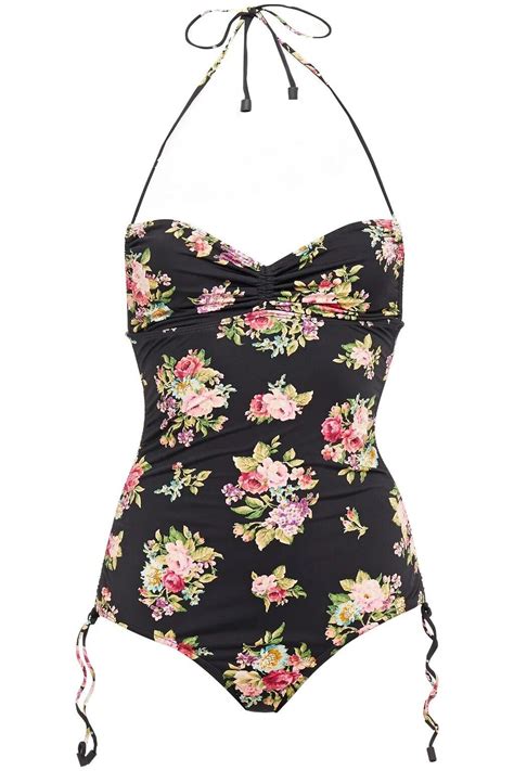 ZIMMERMANN Bikini One Piece Ruched Floral Halter Neck Gem