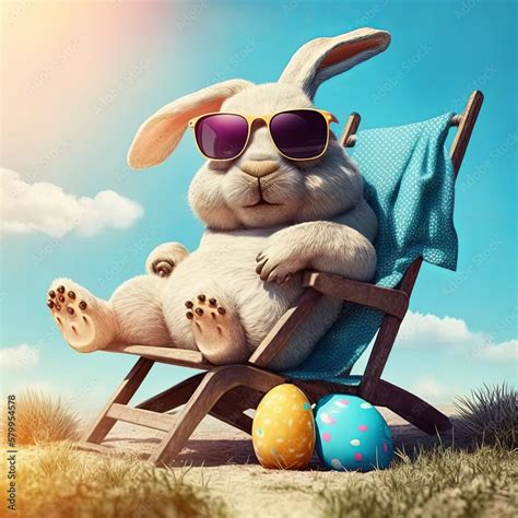 Cool easter bunny or rabbit in a sunchair, generative ai Stock ...