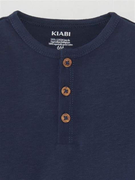 Tee Shirt Uni Avec Col Boutonn Bleu Marine Kiabi