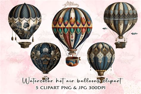 Watercolor Hot Air Balloons Clipart Graphic By Diceenid Creative Fabrica
