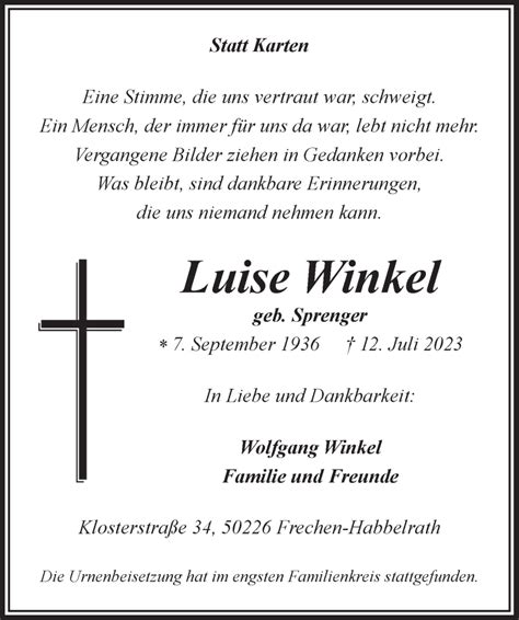 Traueranzeigen Von Luise Winkel WirTrauern