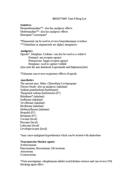 Anesthetics Drug List Pdf