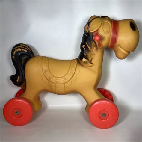 Vintage Ride On Horse Donkey Blow Mold Plastic Red Wheels Toy Worcester