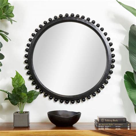 Litton Lane 35 In W X 35 In H Round Framed Black Wall Mirror With