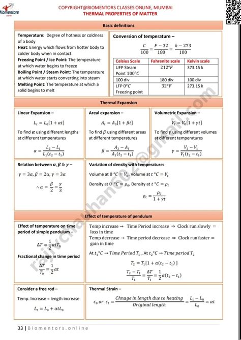 Formula Thermal Properties Of Matter