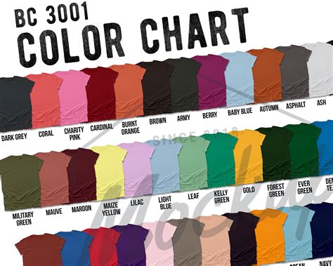 Color Chart Bella Canvas All Colors Digital File Shirt Etsy