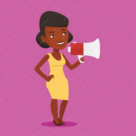 Premium Vector Young Woman Speaking Into Megaphone