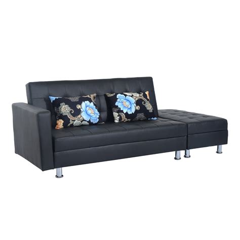 Twin Size Faux Leather Convertible Sleeper Sofa Bed With Storage ...