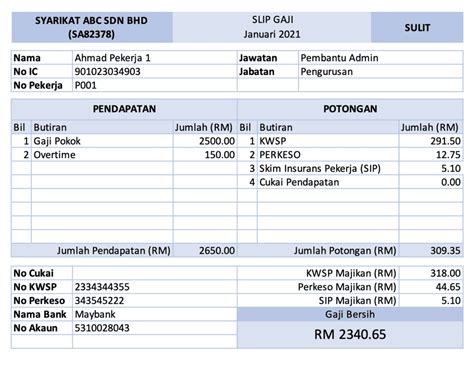 Contoh Slip Gaji Butiran Penting Cara Buat Slip Gaji Sendiri