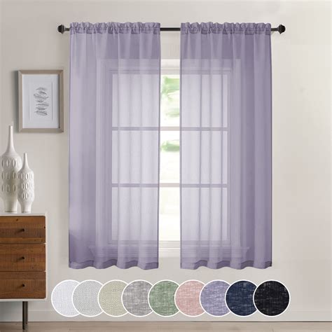 Ovzme Dolly Faux Linen Lavender Semi Sheer Curtains Inch Long Pcs