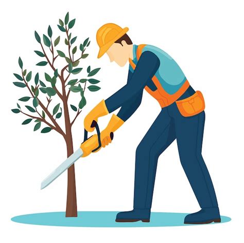 charming cartoon gardener pruning trees vector illustration premium