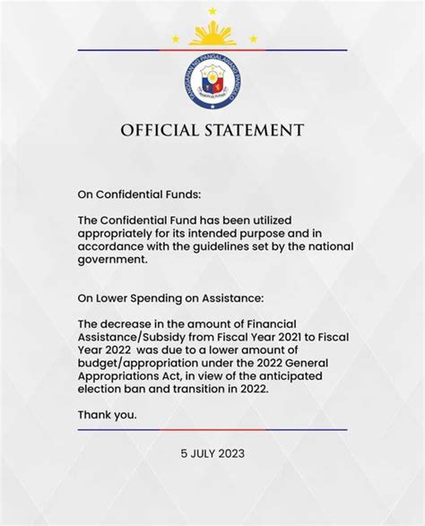 Ovp Naglabas Ng Pahayag Kaugnay Sa Paggamit Ng Confidential Fund Na Na