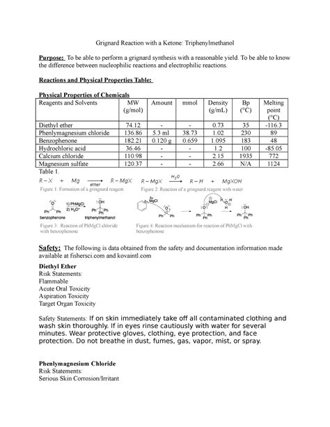 Chem 3106 313 Exp 10 Lab Report Grignard Reaction With A Ketone