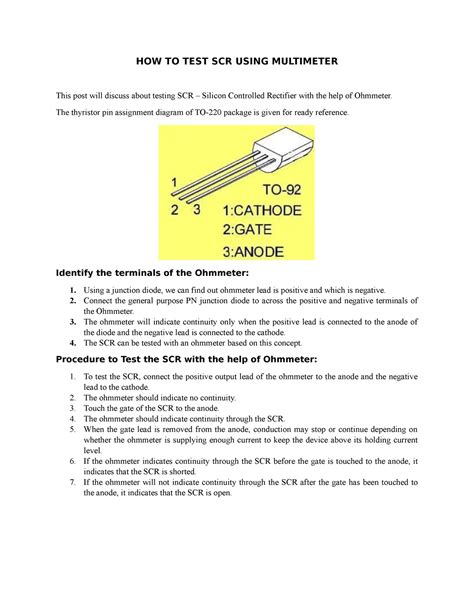 Testing Procedure How To Test Scr Using Multimeter This Post